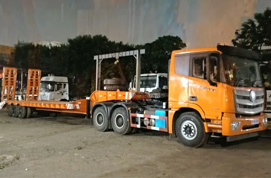 karoseri lowbed trailer 3 axle fix goosneck flatbed type